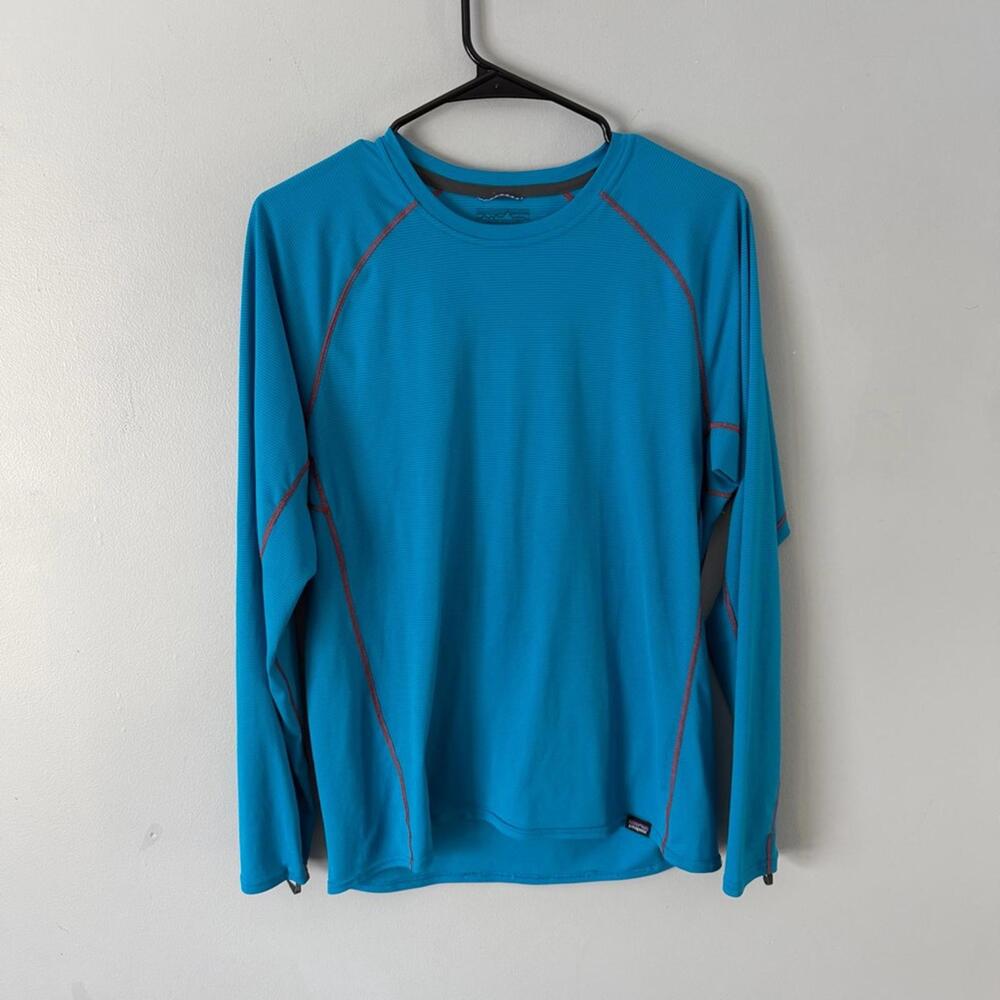 Patagonia Capilene Lightweight Baselayer Shirt Boys Medium Blue Long Sleeve